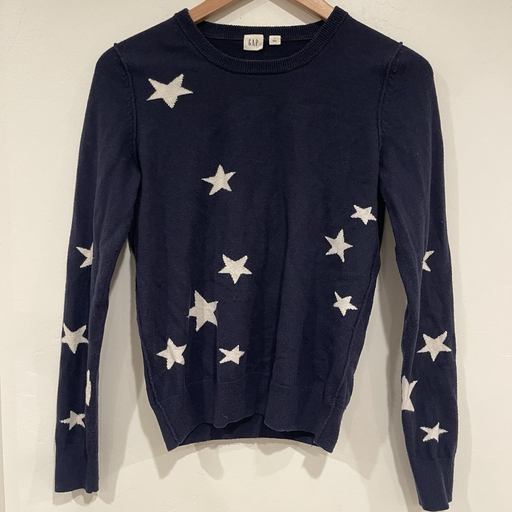 Vintage Style Gap Star Pattern Knit Jumper Navy White Grandmacore Preppy 90's  S - Picture 2 of 8